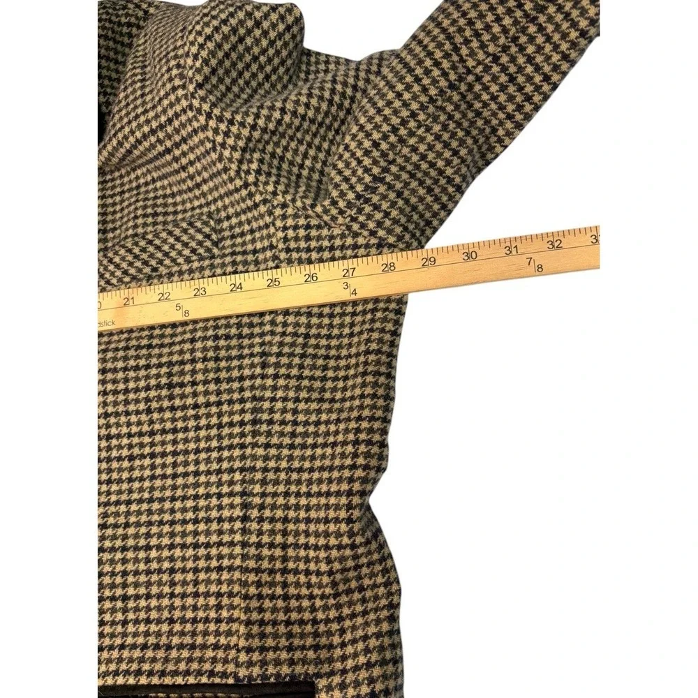 Vintage RZR Leather Wool Houndstooth Blazer Jacket Womens 24W Leather Trim EUC - Picture 9 of 10